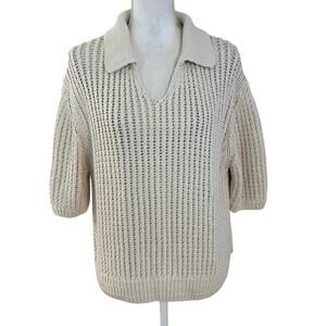 Marc O’Polo O Polo Size XL Chunky Knit Sweater Open Weave Collared Short Sleeve